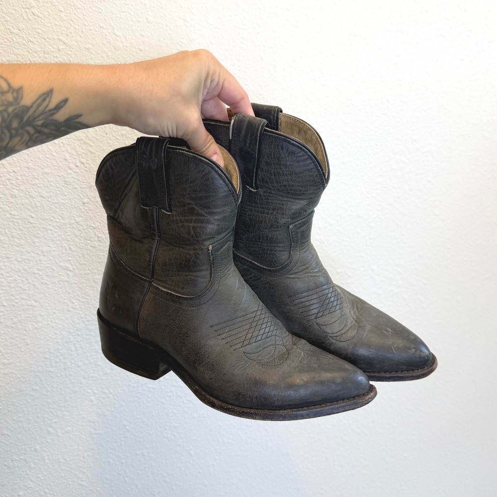 Frye Gray Billy Short Western Boots Womens 6.5 Cowgirl Pointed Toe Distressed